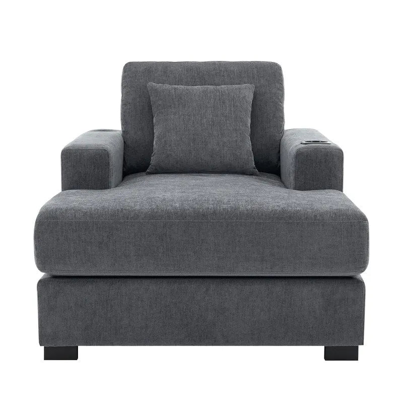 Chaise longue oversize, blu-grigio / crema, 100,8 cm / 110,5 cm / 139,7 cm, 1-2 persone