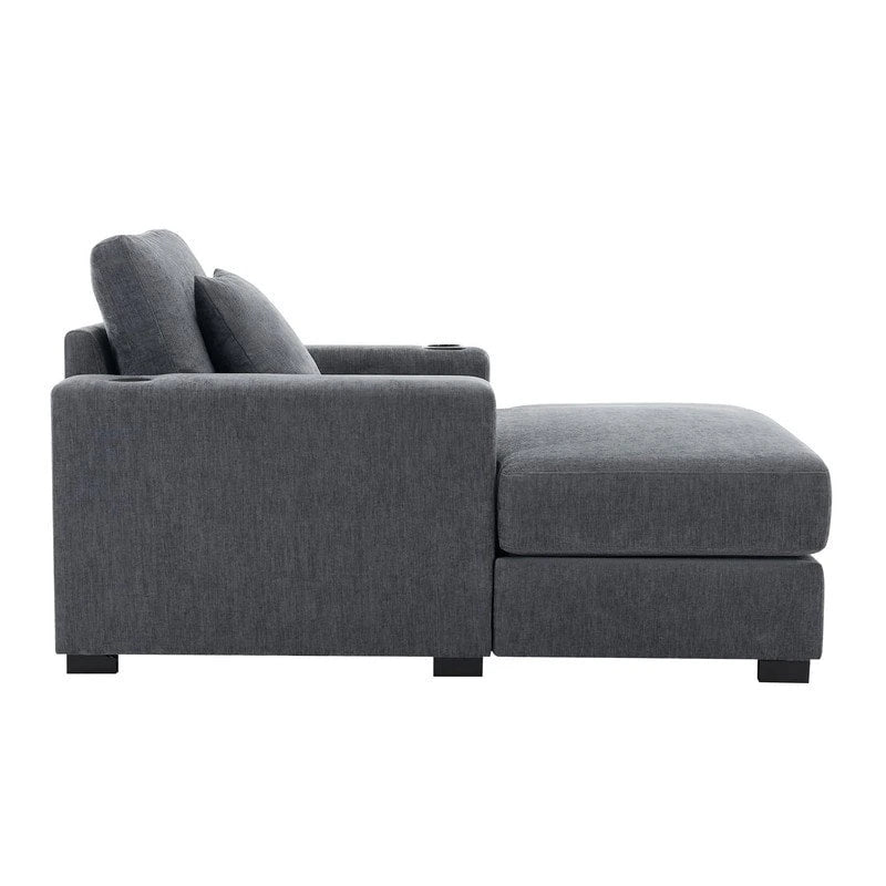 Chaise longue oversize, blu-grigio / crema, 100,8 cm / 110,5 cm / 139,7 cm, 1-2 persone