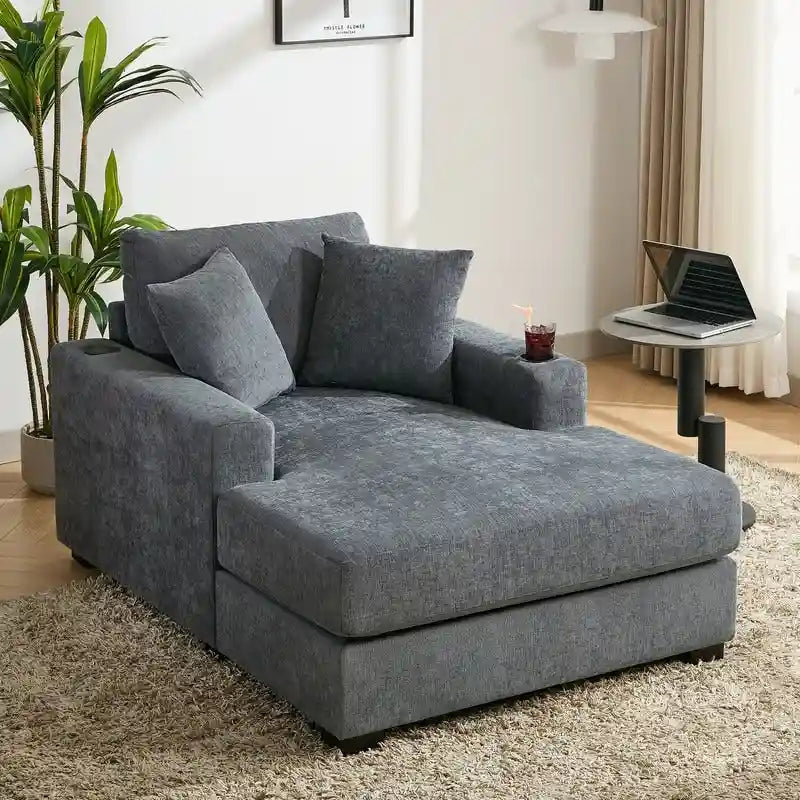 Chaise longue oversize, blu-grigio / crema, 100,8 cm / 110,5 cm / 139,7 cm, 1-2 persone