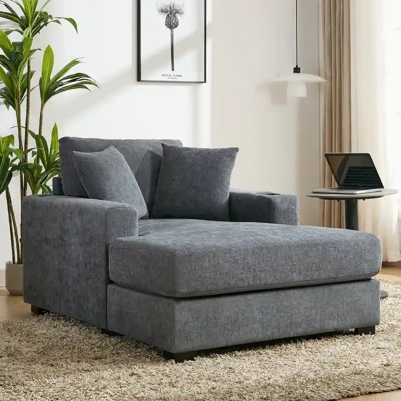 Chaise longue oversize, blu-grigio / crema, 100,8 cm / 110,5 cm / 139,7 cm, 1-2 persone