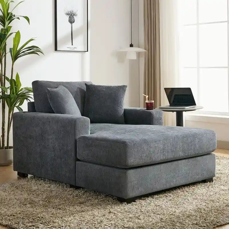 Chaise longue oversize, blu-grigio / crema, 100,8 cm / 110,5 cm / 139,7 cm, 1-2 persone