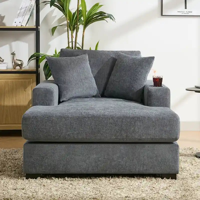 Chaise longue oversize, blu-grigio / crema, 100,8 cm / 110,5 cm / 139,7 cm, 1-2 persone