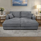 Chaise longue in velluto a costine per 2 con porte USB e portabicchieri – Grigio Scuro / Blu / Beige / Nero