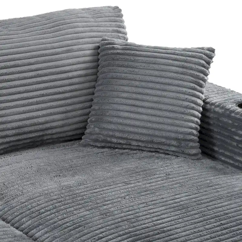 Chaise longue in velluto a costine per 2 con porte USB e portabicchieri – Grigio Scuro / Blu / Beige / Nero