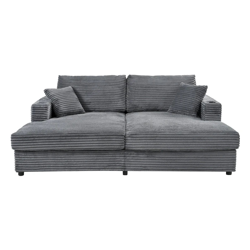 Chaise longue in velluto a costine per 2 con porte USB e portabicchieri – Grigio Scuro / Blu / Beige / Nero
