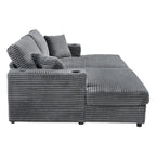 Chaise longue in velluto a costine per 2 con porte USB e portabicchieri – Grigio Scuro / Blu / Beige / Nero