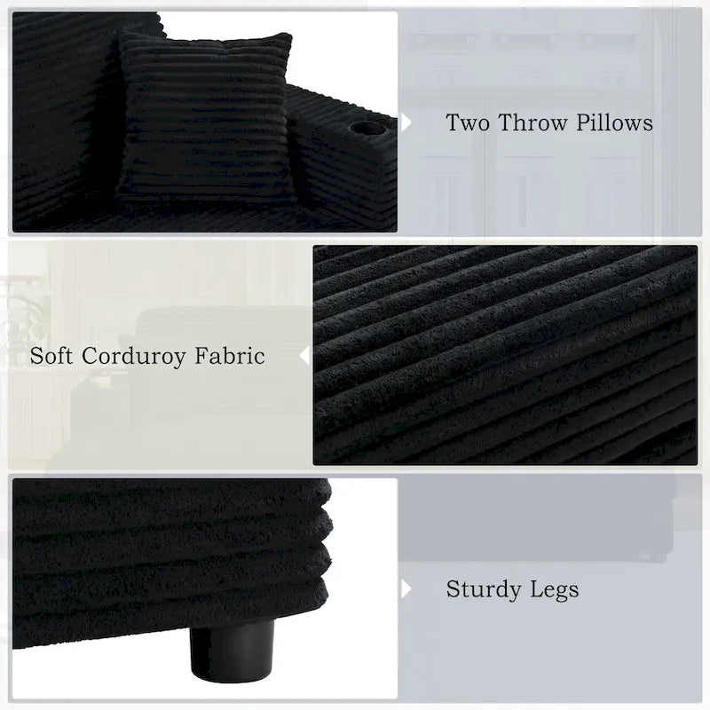 Chaise longue in velluto a costine per 2 con porte USB e portabicchieri – Grigio Scuro / Blu / Beige / Nero