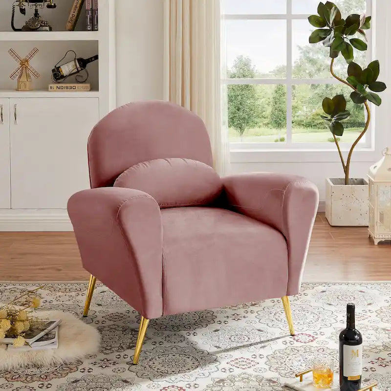 Poltrona in velluto con cuscino – Beige / Rosa / Verde / Blu, Posto singolo