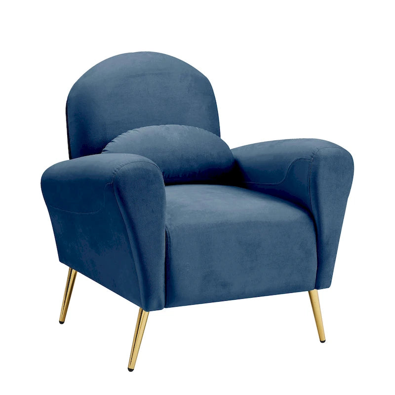 Poltrona in velluto con cuscino – Beige / Rosa / Verde / Blu, Posto singolo