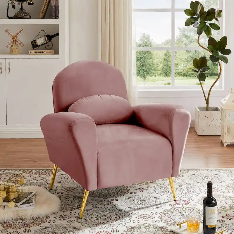 Poltrona in velluto con cuscino – Beige / Rosa / Verde / Blu, Posto singolo
