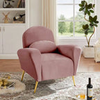 Poltrona in velluto con cuscino – Beige / Rosa / Verde / Blu, Posto singolo