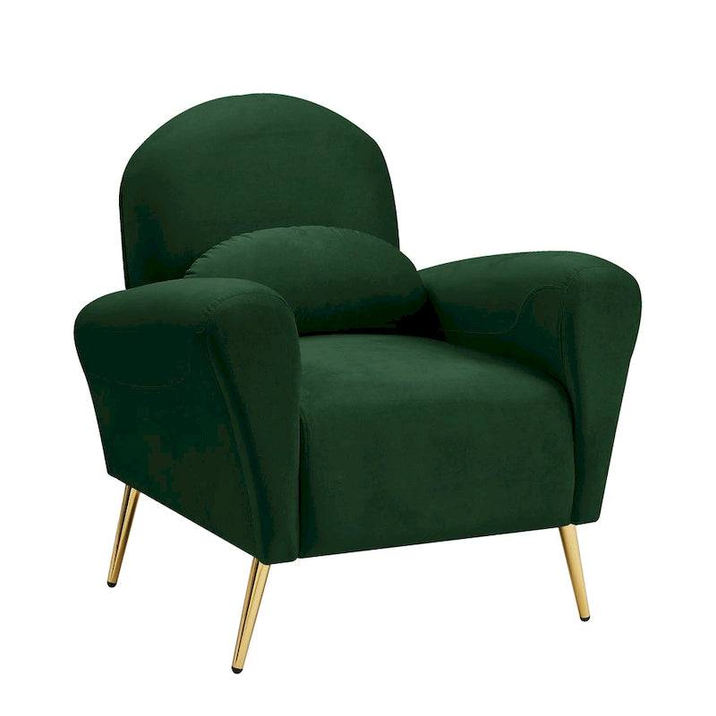 Poltrona in velluto con cuscino – Beige / Rosa / Verde / Blu, Posto singolo