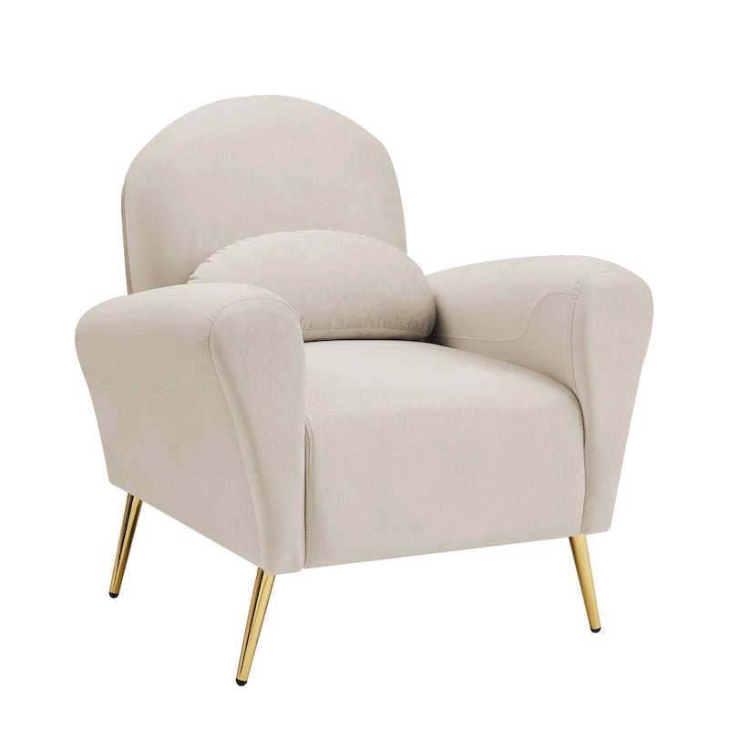 Poltrona in velluto con cuscino – Beige / Rosa / Verde / Blu, Posto singolo