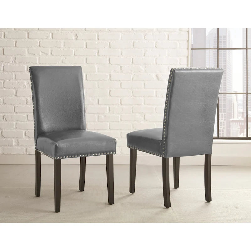 Sedia da pranzo senza braccioli in similpelle grigia, altezza standard, set da 2