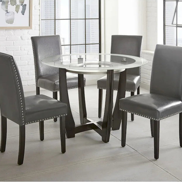 Sedia da pranzo senza braccioli in similpelle grigia, altezza standard, set da 2