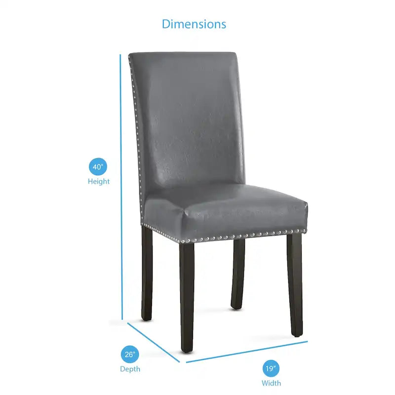 Sedia da pranzo senza braccioli in similpelle grigia, altezza standard, set da 2