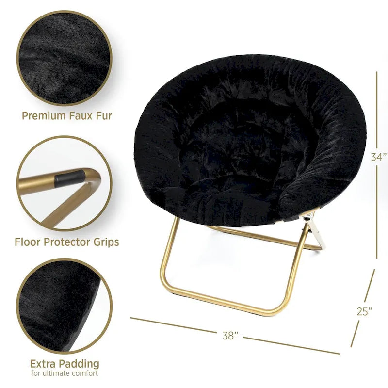 Poltrona a Sacco XL in Ecopelliccia, Base in Metallo, Pieghevole per una Facile Conservazione, 96,5 cm L x 63,5 cm P x 86,4 cm H