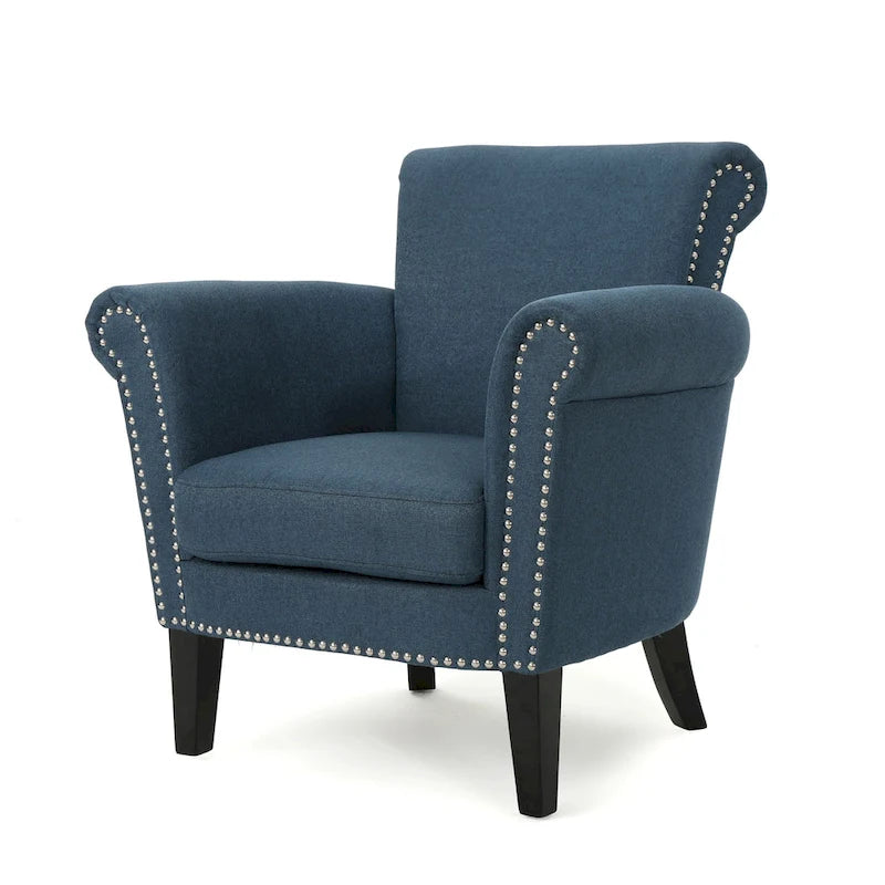 Poltrona Club Contemporanea con Braccioli Arrotondati, Rivetti e Gambe in Betulla, 79 cm Larghezza