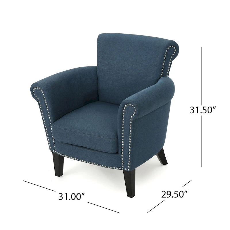Poltrona Club Contemporanea con Braccioli Arrotondati, Rivetti e Gambe in Betulla, 79 cm Larghezza