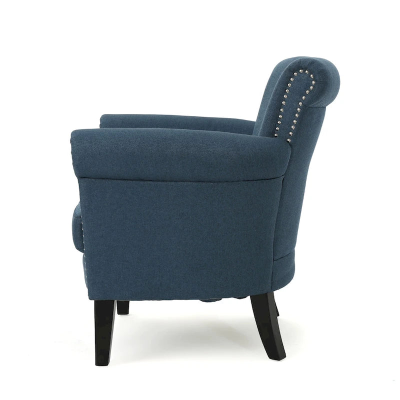 Poltrona Club Contemporanea con Braccioli Arrotondati, Rivetti e Gambe in Betulla, 79 cm Larghezza