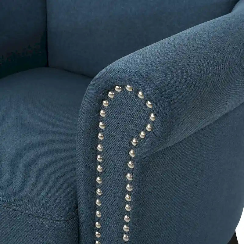 Poltrona Club Contemporanea con Braccioli Arrotondati, Rivetti e Gambe in Betulla, 79 cm Larghezza