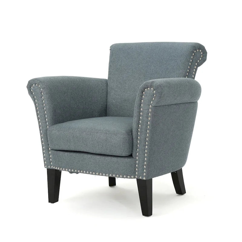 Poltrona Club Contemporanea con Braccioli Arrotondati, Rivetti e Gambe in Betulla, 79 cm Larghezza