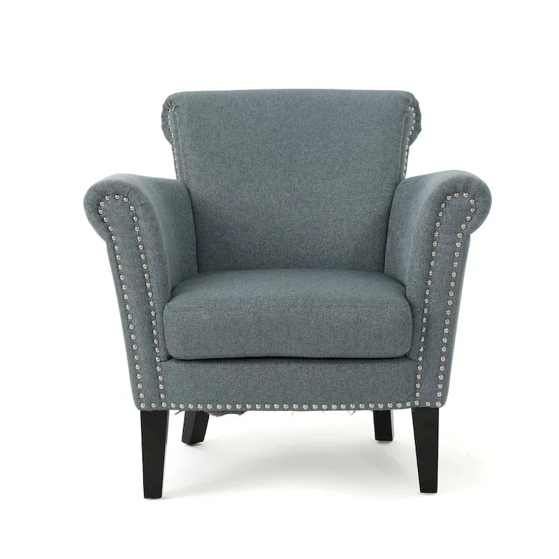 Poltrona Club Contemporanea con Braccioli Arrotondati, Rivetti e Gambe in Betulla, 79 cm Larghezza