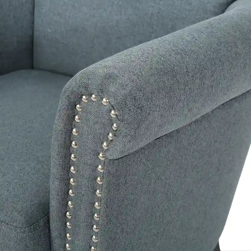 Poltrona Club Contemporanea con Braccioli Arrotondati, Rivetti e Gambe in Betulla, 79 cm Larghezza