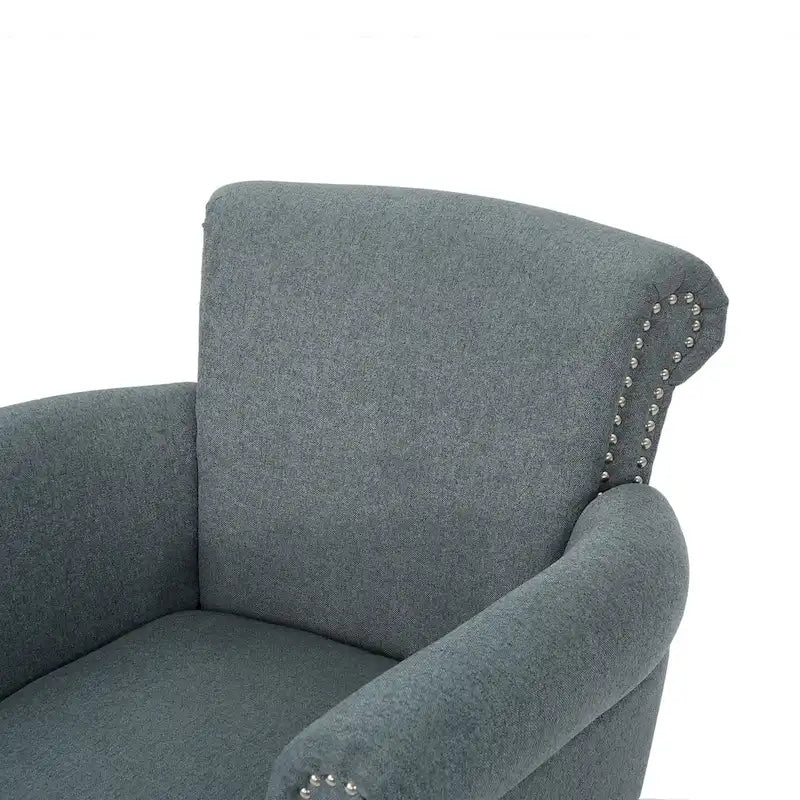 Poltrona Club Contemporanea con Braccioli Arrotondati, Rivetti e Gambe in Betulla, 79 cm Larghezza