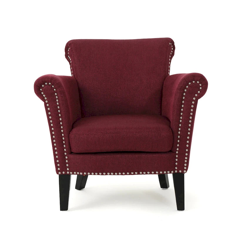 Poltrona Club Contemporanea con Braccioli Arrotondati, Rivetti e Gambe in Betulla, 79 cm Larghezza