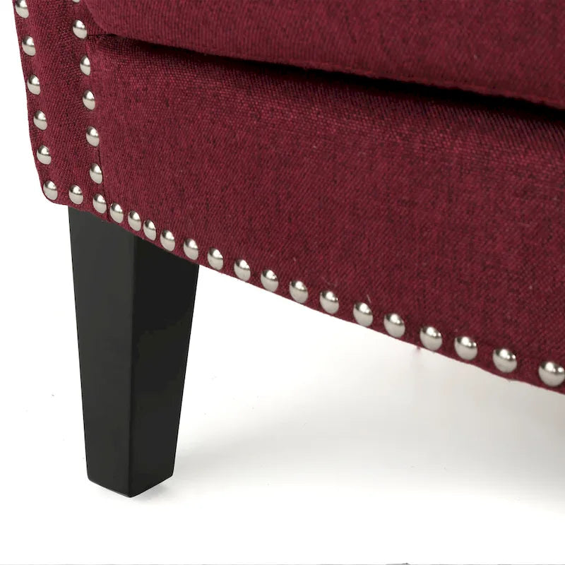 Poltrona Club Contemporanea con Braccioli Arrotondati, Rivetti e Gambe in Betulla, 79 cm Larghezza