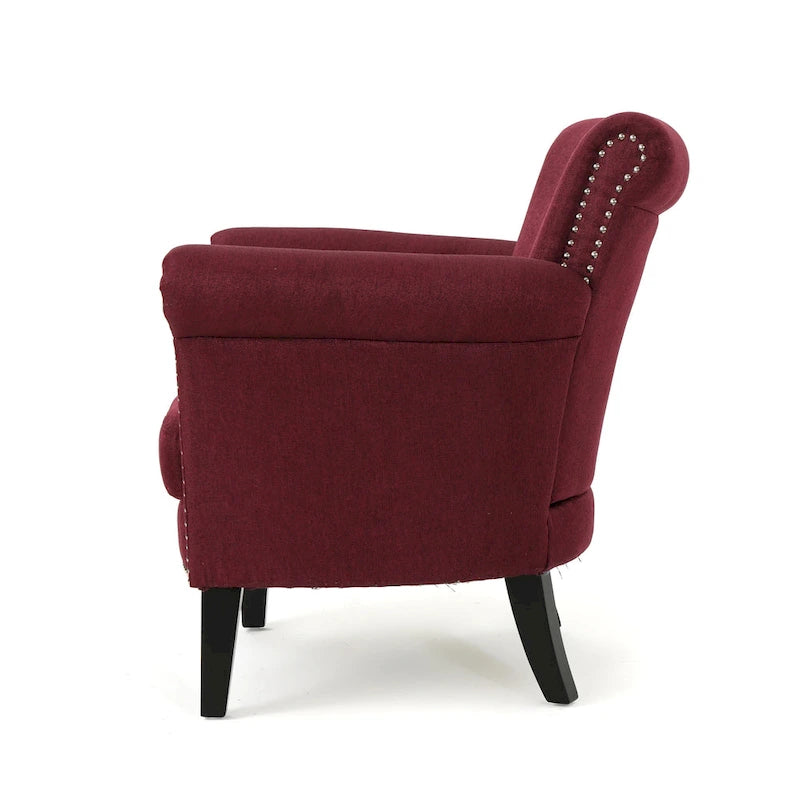 Poltrona Club Contemporanea con Braccioli Arrotondati, Rivetti e Gambe in Betulla, 79 cm Larghezza