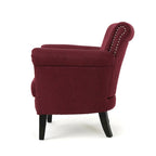 Poltrona Club Contemporanea con Braccioli Arrotondati, Rivetti e Gambe in Betulla, 79 cm Larghezza