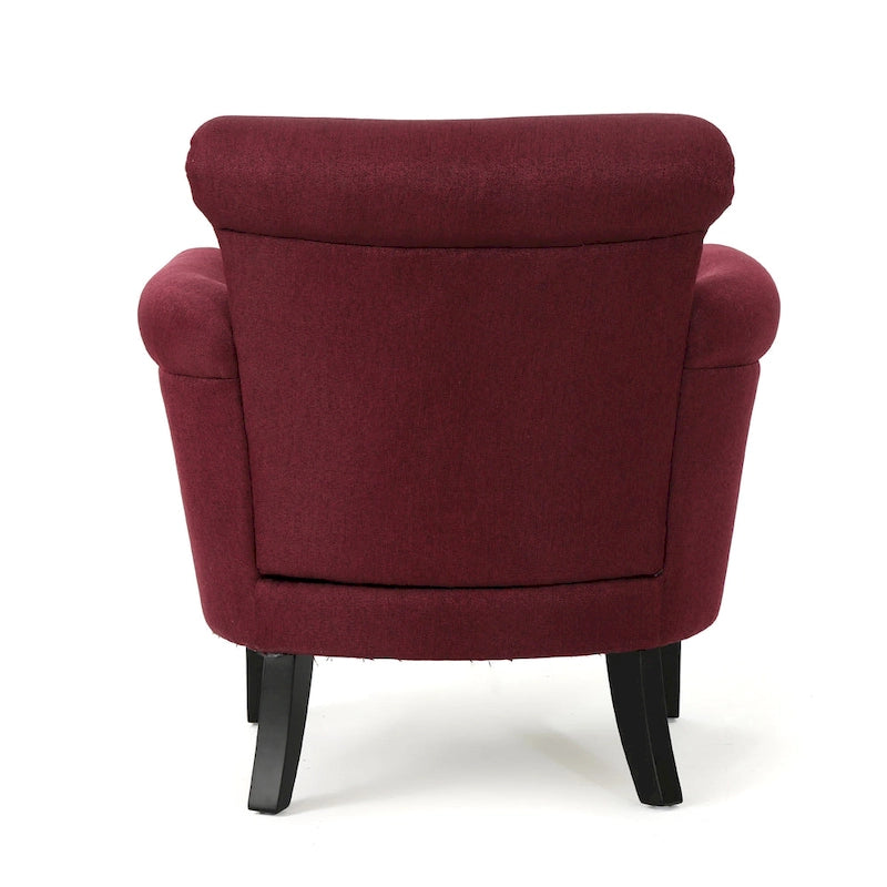 Poltrona Club Contemporanea con Braccioli Arrotondati, Rivetti e Gambe in Betulla, 79 cm Larghezza