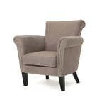Poltrona Club Contemporanea con Braccioli Arrotondati, Rivetti e Gambe in Betulla, 79 cm Larghezza