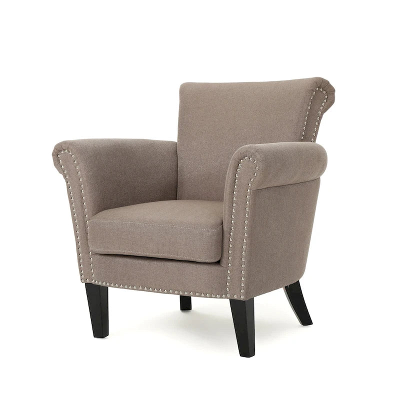 Poltrona Club Contemporanea con Braccioli Arrotondati, Rivetti e Gambe in Betulla, 79 cm Larghezza