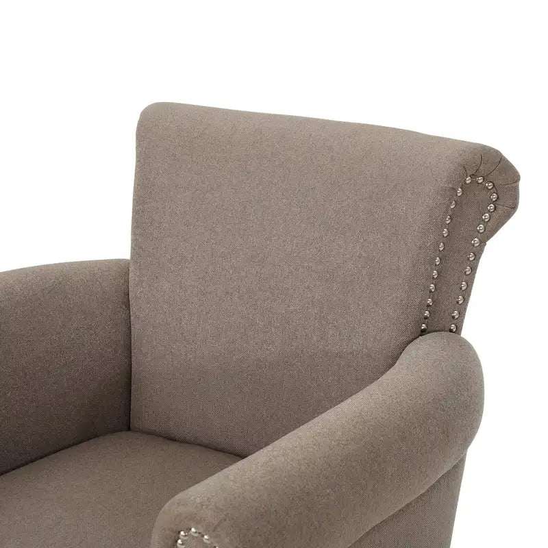 Poltrona Club Contemporanea con Braccioli Arrotondati, Rivetti e Gambe in Betulla, 79 cm Larghezza
