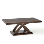 Tavolino moderno a base incrociata, finitura ciliegio espresso, legno massello e impiallacciatura, larghezza 48"