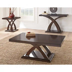 Tavolino moderno a base incrociata, finitura ciliegio espresso, legno massello e impiallacciatura, larghezza 48"