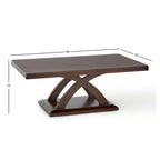 Tavolino moderno a base incrociata, finitura ciliegio espresso, legno massello e impiallacciatura, larghezza 48"