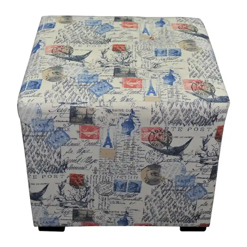 Pouf quadrato trapuntato stampato bianco sporco/blu/rosso/nero – 1 posto