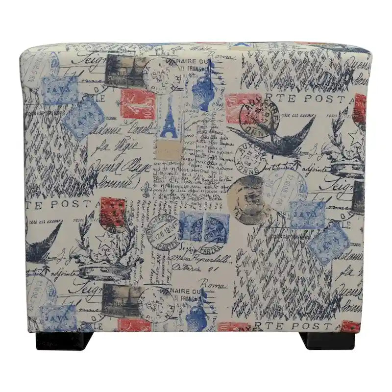 Pouf quadrato trapuntato stampato bianco sporco/blu/rosso/nero – 1 posto