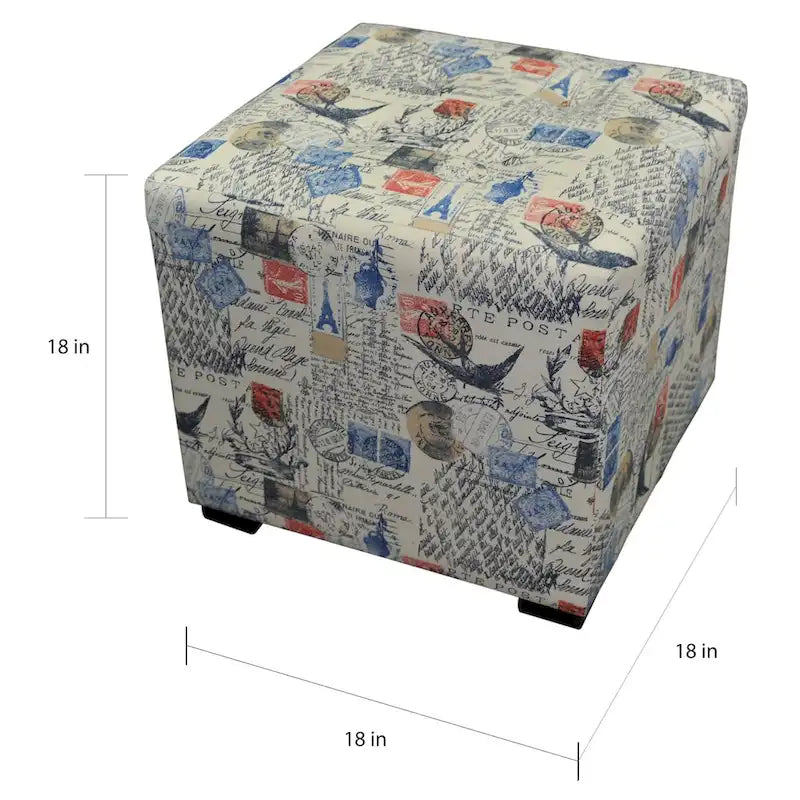 Pouf quadrato trapuntato stampato bianco sporco/blu/rosso/nero – 1 posto