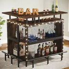 Mobile bar a L, tavolo da bar per liquori con contenitore a 2 ripiani - N/A