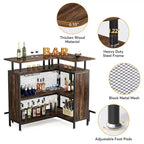 Mobile bar a L, tavolo da bar per liquori con contenitore a 2 ripiani - N/A