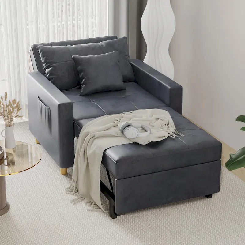Divano letto futon convertibile 3-in-1, telaio in acciaio, tessuto di lino traspirante, 150 kg