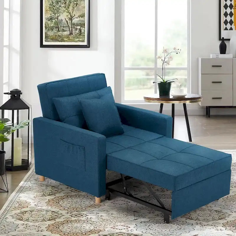 Divano letto futon convertibile 3-in-1, telaio in acciaio, tessuto di lino traspirante, 150 kg