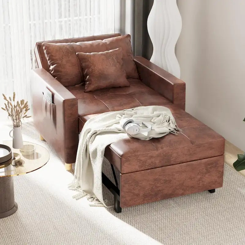 Divano letto futon convertibile 3-in-1, telaio in acciaio, tessuto di lino traspirante, 150 kg
