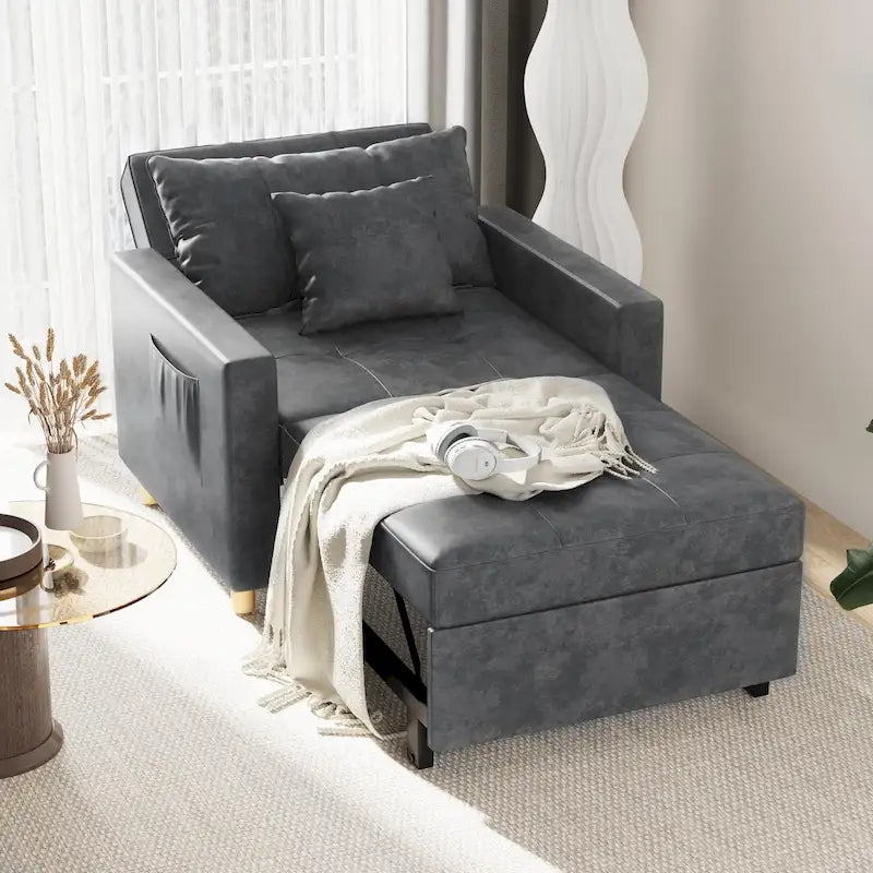 Divano letto futon convertibile 3-in-1, telaio in acciaio, tessuto di lino traspirante, 150 kg