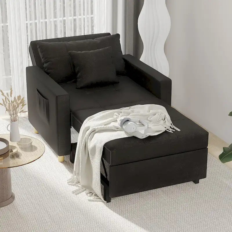 Divano letto futon convertibile 3-in-1, telaio in acciaio, tessuto di lino traspirante, 150 kg